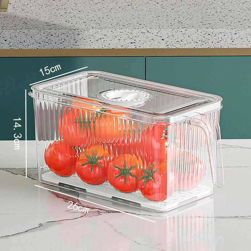 Refrigerator Storage Box Household Drainable Food Storage Box Sealed Storage Box With Handle Stacking Storage Box.