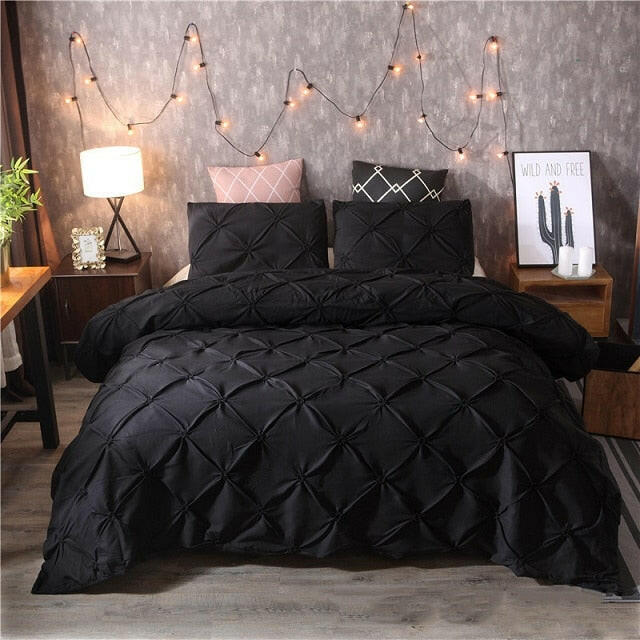 White Duvet Cover Set Pinch Pleat 2/3pcs Twin/Queen/King Size Bedclothes Bedding Sets Luxury Home Hote.