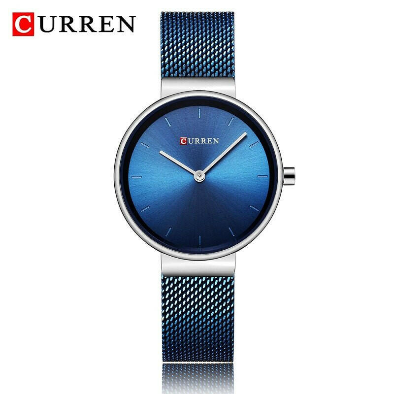 CURREN 9016 Fashion Blue Ladies Watches Mesh Stainless Steel Quartz Watch Women Luxury Simple Wristwatches Analog Lady Clock.