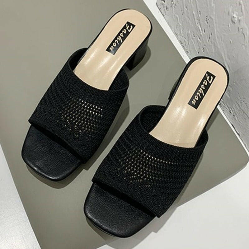 Mid Heel Sandals and Slippers for Women's Summer New Korean Edition Flying Weave Outerwear Fashion Women's Sandals and Slippers.