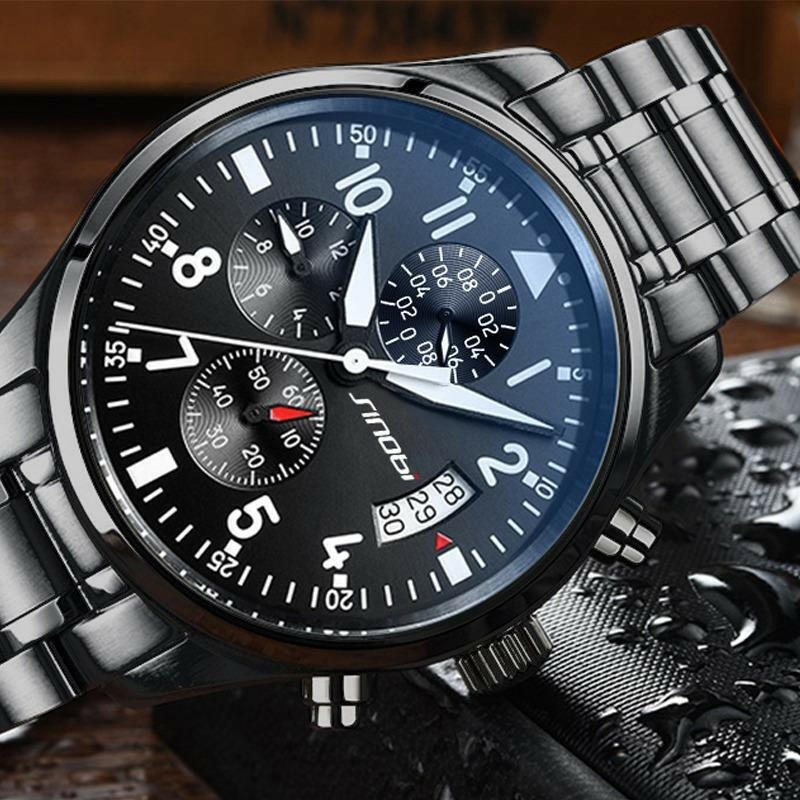 SINOBI Pilot Men's Chronograph Wrist Watch - Waterproof Quartz Clock with Shock Resistance.