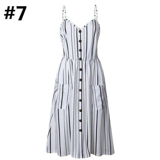 Sexy Women Floral Sleeveless Long Dresses Ladies Spaghetti Strap Sundress Printing Sling Button Backless Sexy Dress 20 Color W6.