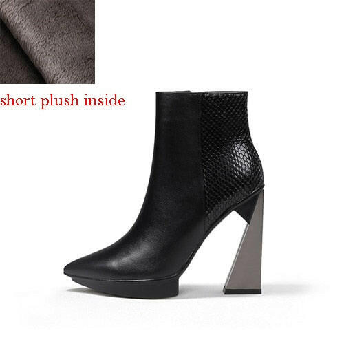 Women Boots Genuine Leather Pointed Toe 11cm High Heels Brand Designer Women Shoes