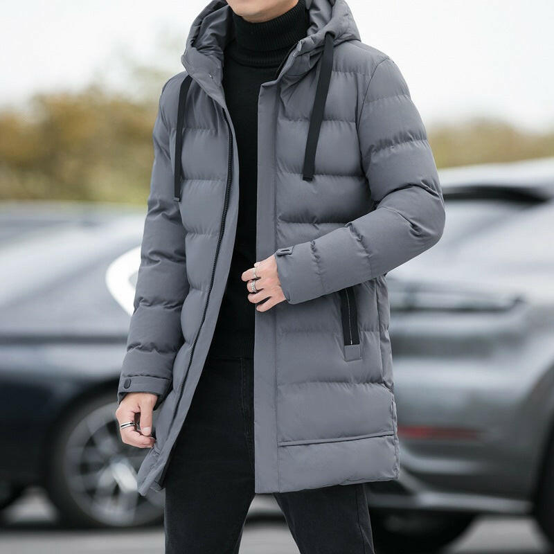 Loose Men's Medium-to-Long Thick Warm Casual Fashion Cotton Jacket – Hooded Cotton Jacket for Men.