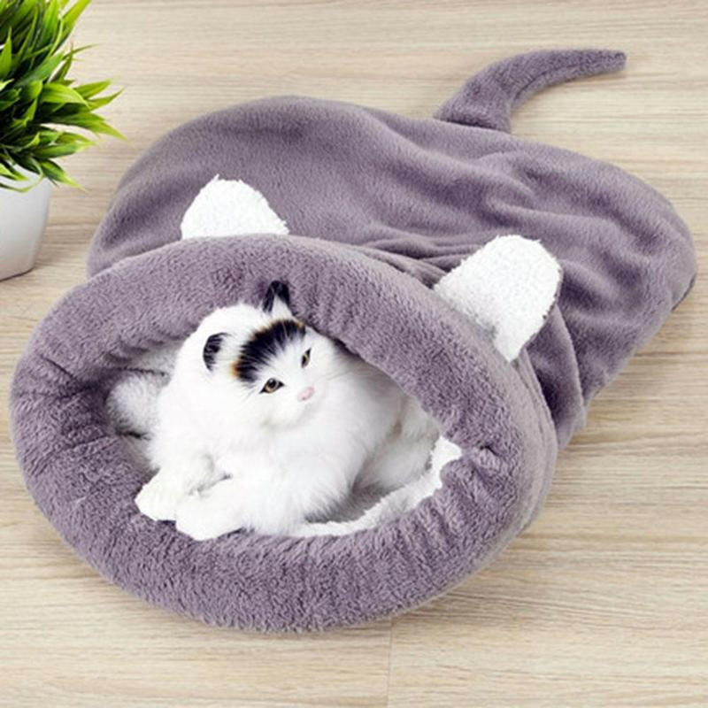 Warm Coral Fleece Cat & Small Dog Sleeping Bag Bed.