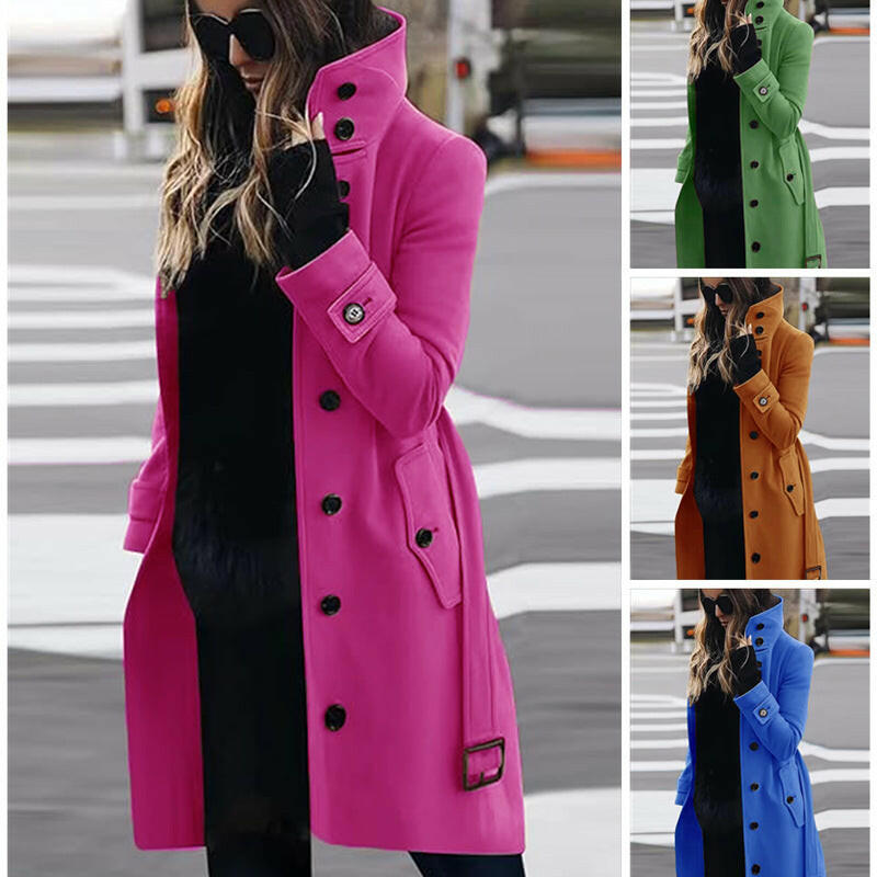 Autumn & Winter Multi-Button Woolen Collar Coat for Women.