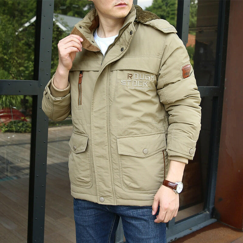 Men's Winter Thick Cotton Jacket – Fleece-Lined, Warm, Multi-Pocket, Medium to Long Length.