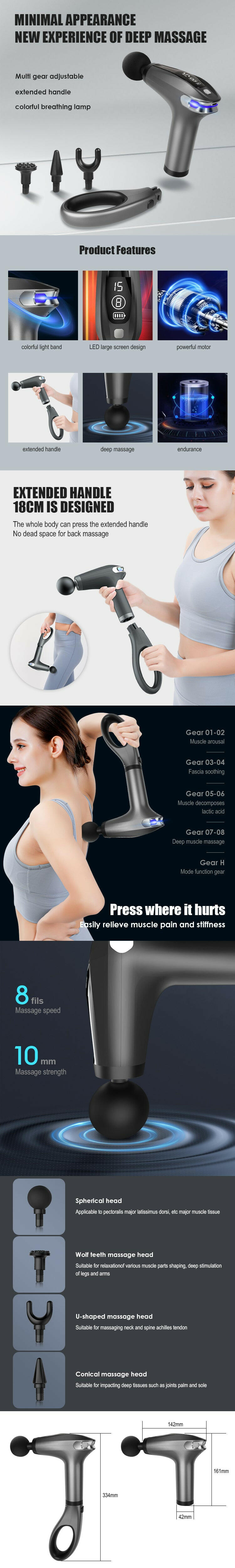 4 Massage Silicone Head Powerful Fascial Gun Portable Vibration Deep Tissue Percussion Muscle Back Massage Gun For Women.