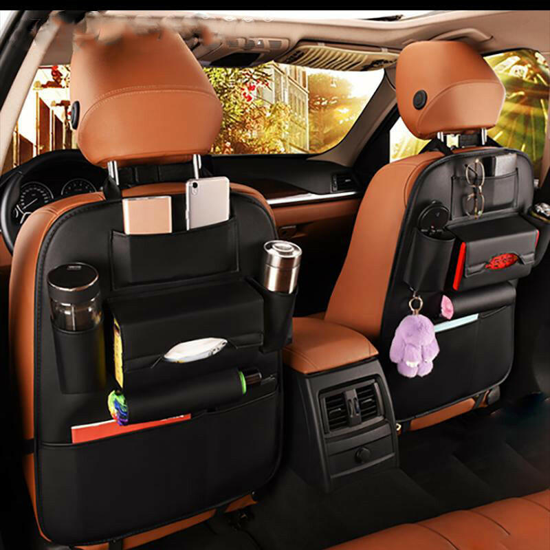 Car Seat Back Storage Bag Organizer Travel Box Pocket PU Leather Universal Stowing Tidying Protector Kids Drink Auto Accessoires.