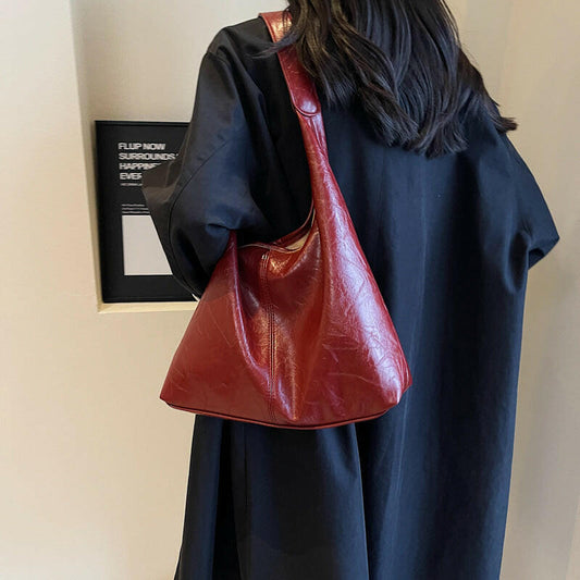 Soft PU Leather Quality Underarm Bag Vintage Wine Red Ladies Shoulder Bag Commuter Large Handbag Bolso Mujer Women's Tote Bag.