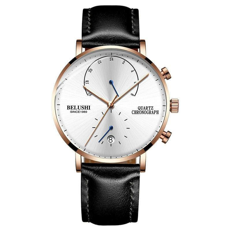 Quartz Watch Men Watches Modern Chronograph Men Watch Leather Strap Watches Man Imitation Luxury Belushi 537 Men'S Sports Watch.