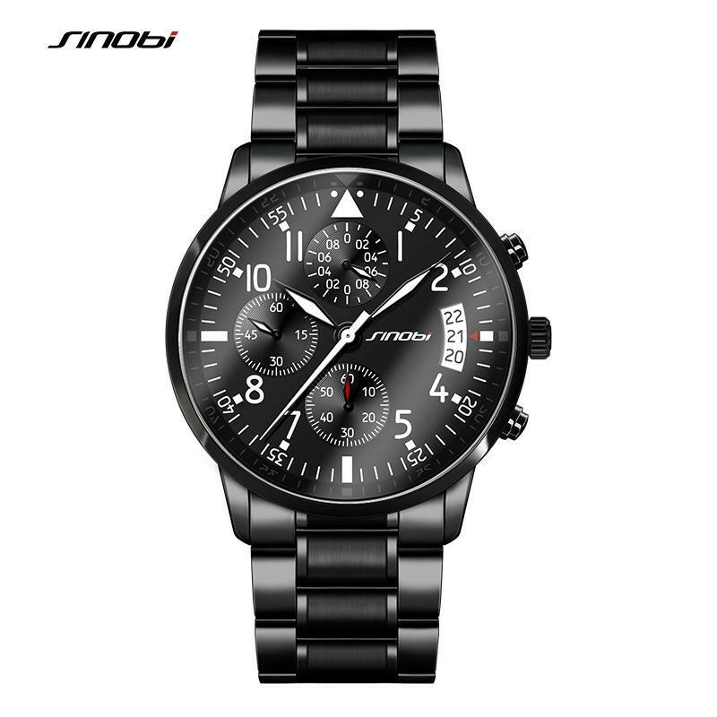 SINOBI Pilot Men's Chronograph Wrist Watch - Waterproof Quartz Clock with Shock Resistance.