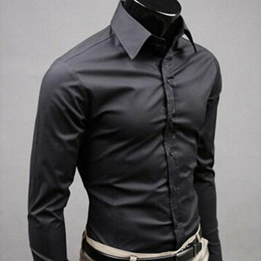 Men Shirt Long Sleeve Fashion Mens Casual Shirts Cotton Solid Color Business Slim Fit Social Camisas Masculina.