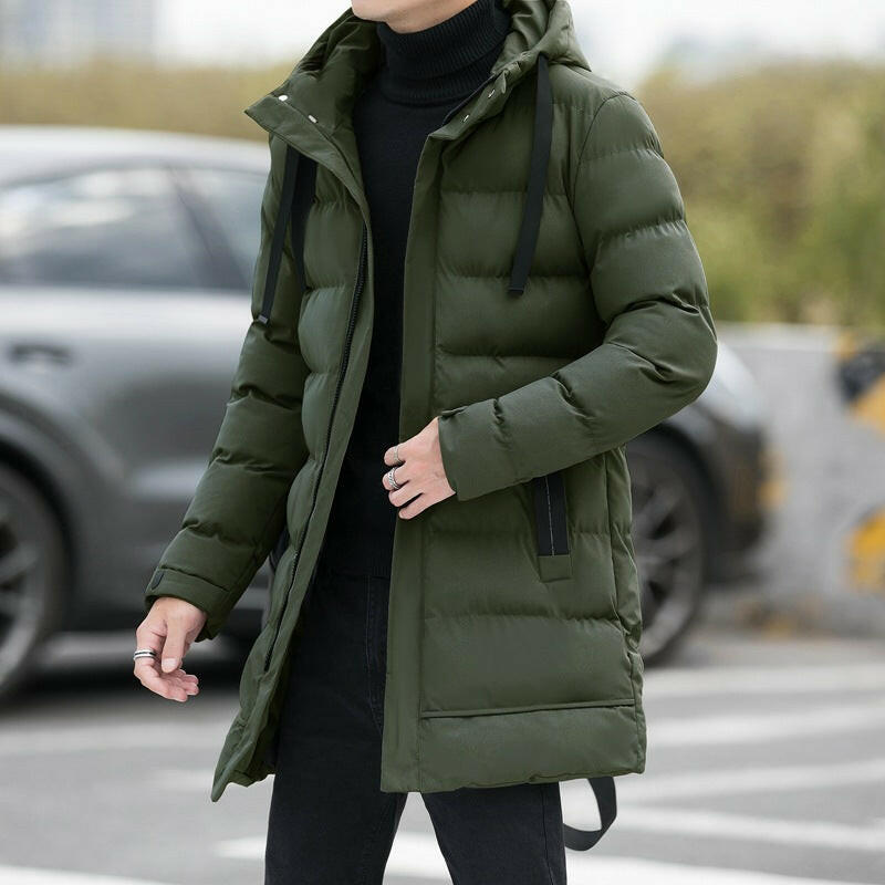 Loose Men's Medium-to-Long Thick Warm Casual Fashion Cotton Jacket – Hooded Cotton Jacket for Men.