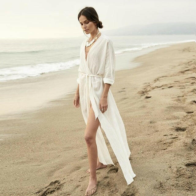 Beach Cover Up Swimsuit White V Neck Bat Sleeves Loose Beach Dresses Swimwear Women Bikini Bathing Suit Summer Beach Wear.