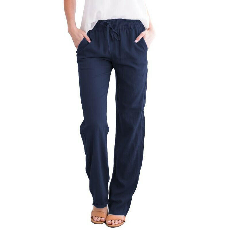 European & American Women's Solid Color Drawstring Loose Wide-Leg Pants.