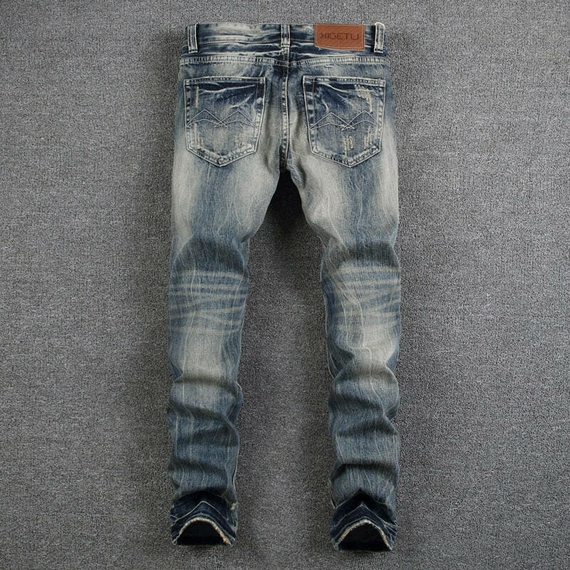 Mens Jeans Destroyed Ripped Jeans For Men Casual Pants Slim Fit Brand Streetwear Stretch Biker Jeans Trousers.