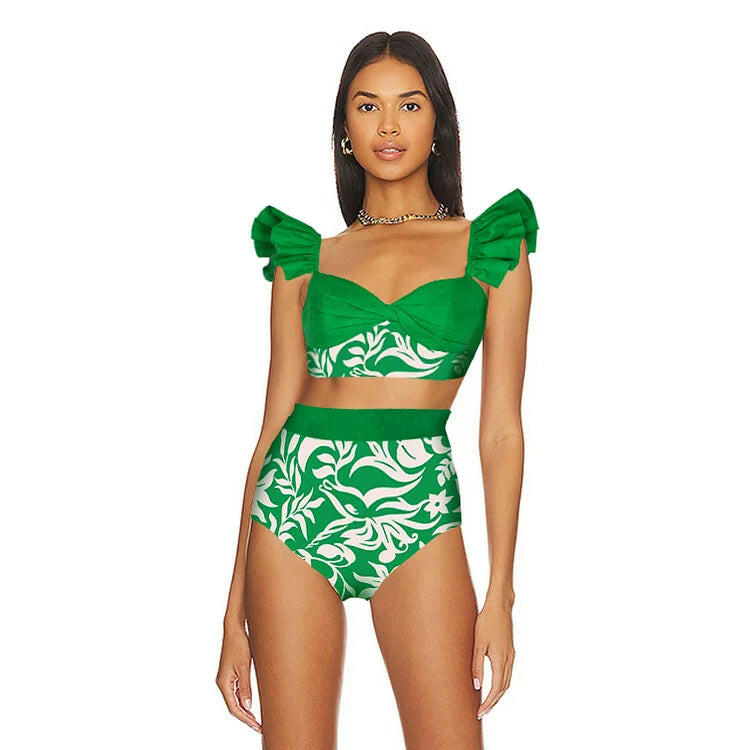 New Fashion Ruffle Green Bikini Swimsuit and Summer Swimwear Women Beachwear Bathing Suit.