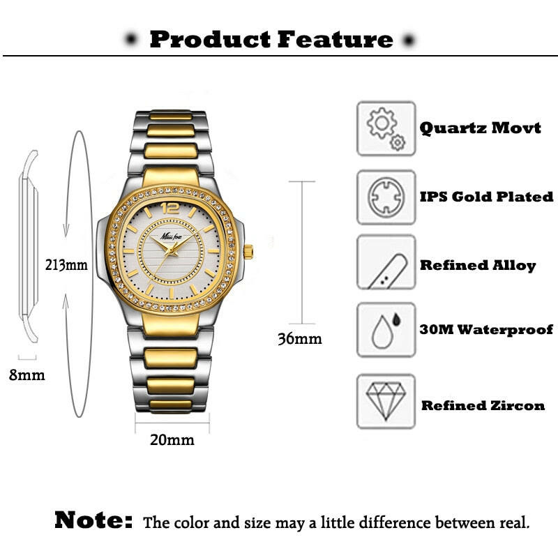 Missfox 2549 Women Watches Women Fashion Watch Geneva Designer Ladies Watch Luxury Brand Diamond Quartz Gold Wrist Watch Gifts For Women.