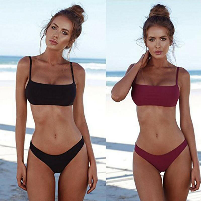 Summer Women Solid Bikini Set Push-up UnPadded Bra Swimsuit Swimwear Triangle Bather Suit Swimming Suit Biquini.