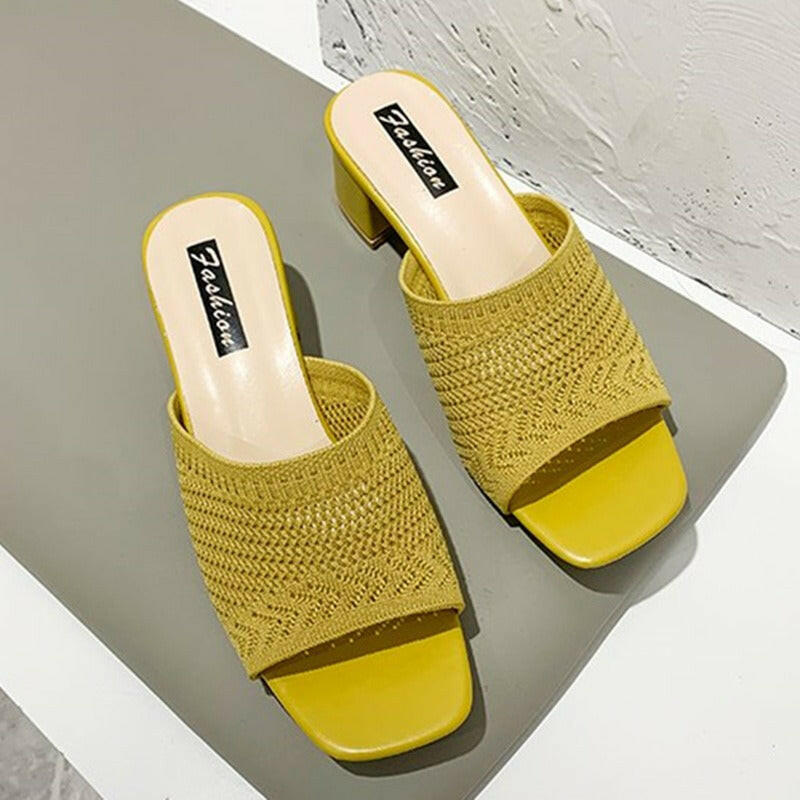 Mid Heel Sandals and Slippers for Women's Summer New Korean Edition Flying Weave Outerwear Fashion Women's Sandals and Slippers.