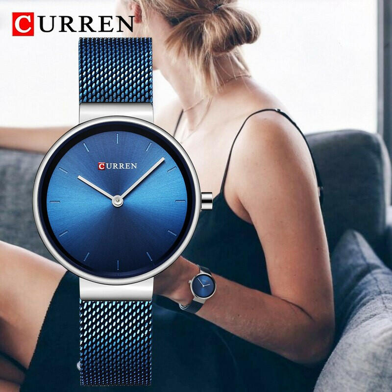 CURREN 9016 Fashion Blue Ladies Watches Mesh Stainless Steel Quartz Watch Women Luxury Simple Wristwatches Analog Lady Clock.