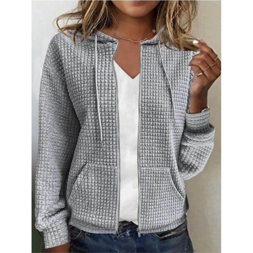 Women's European & American Zipper Hooded Cardigan Sweatshirt Jacket – Casual & Stylish Outerwear.