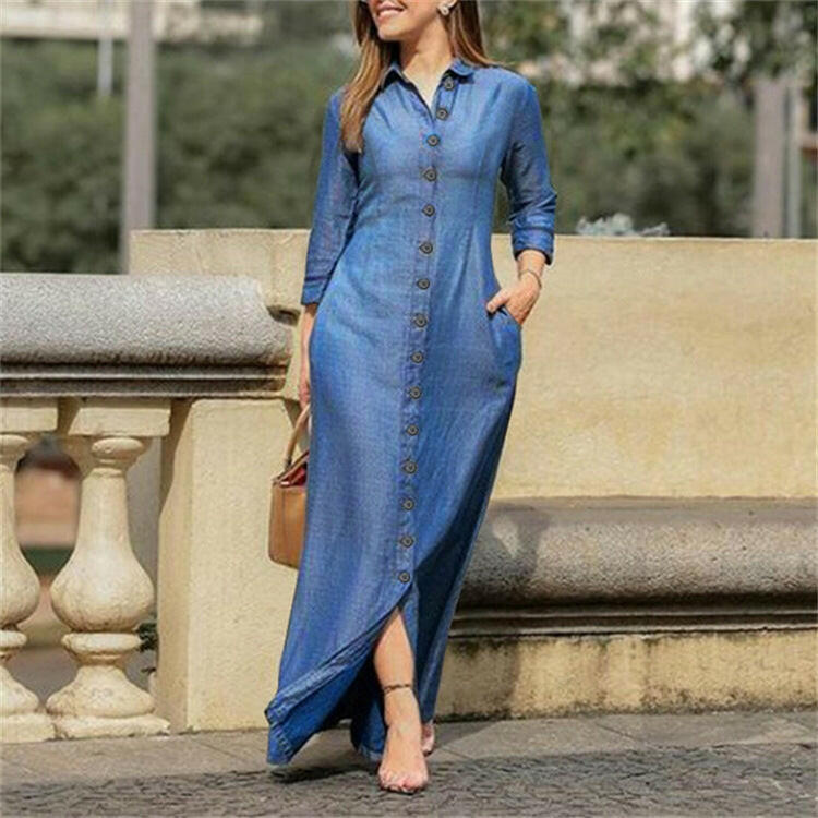 European and American Denim Shirt Dress.