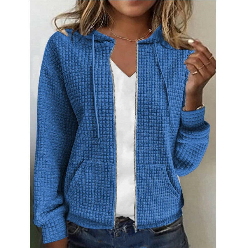 Women's European & American Zipper Hooded Cardigan Sweatshirt Jacket – Casual & Stylish Outerwear.