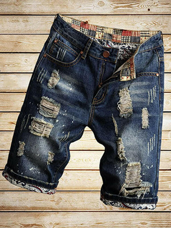 Destroyed Cuffed Faded Wash Denim Shorts..