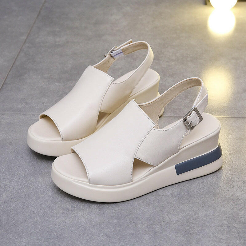 Muffin Thick Bottom Wedge Sandals Women's Summer Wear Back Empty Buckle Sandals And Slippers Large Size High-Heeled Sandals.