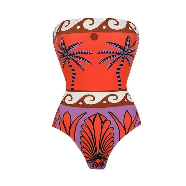 New Sexy One Piece Swimsuit High Waist Bikini Set Pants Vintage Print Women Swimwear Brazilian Female Beach Bathing Suit.