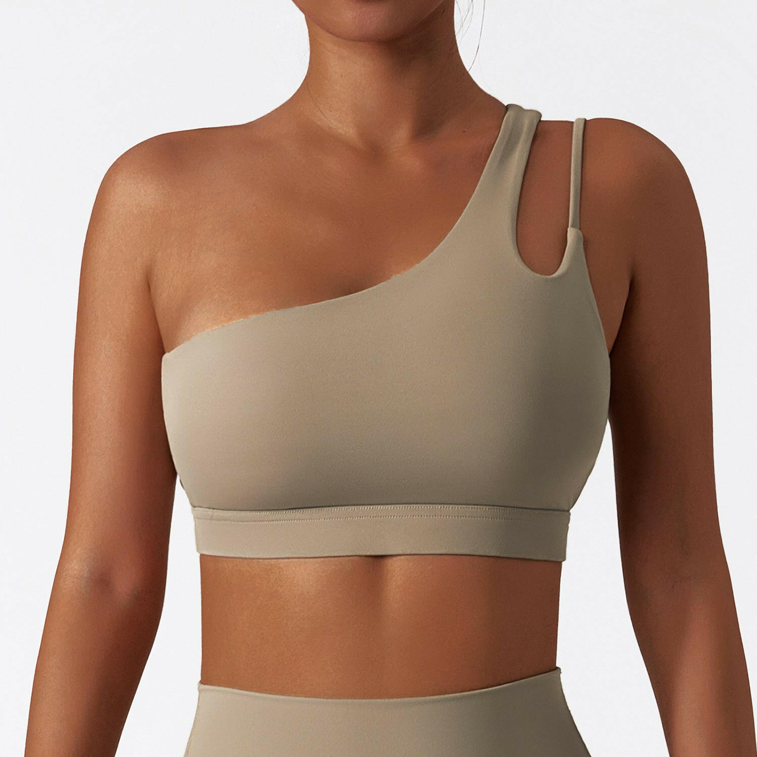 Slant Shoulder Beautiful Back Yoga Bra – Nude Sports Bra.