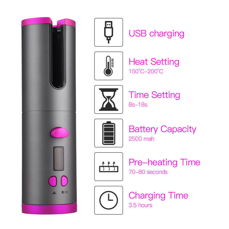 Unbound Automatic Hair Curler Cordless Electric Curling Roller Professional Ceramic Hair Waver Rechargeable Auto Curler Curls.