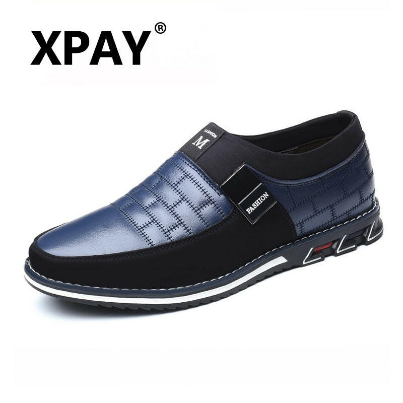 XPAY Genuine Leather Men Casual Shoes Brand 2019 Mens Loafers Moccasins Breathable Slip on Black Driving Shoes Plus Size 38-46.