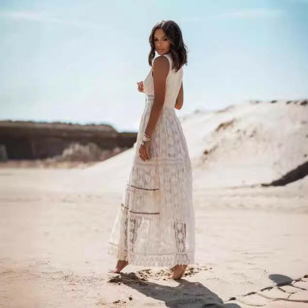 Bohemian Lace Patchwork Long Skirt Jumpsuit for Women.