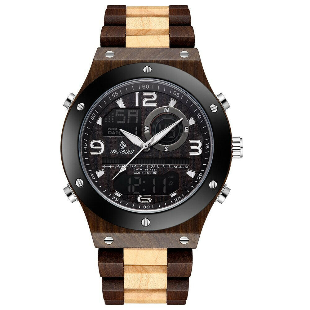 Senor Digital Watch Wood Watch Men Military Sport Wristwatch Mens Quartz Watches Top Brand Luxury Wooden Watch Male Relogio.