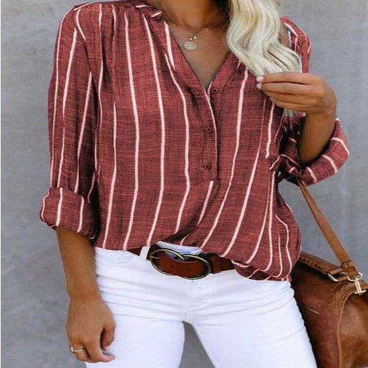 Minimalist and fashionable printed striped shirt for foreign trade shirts for women.