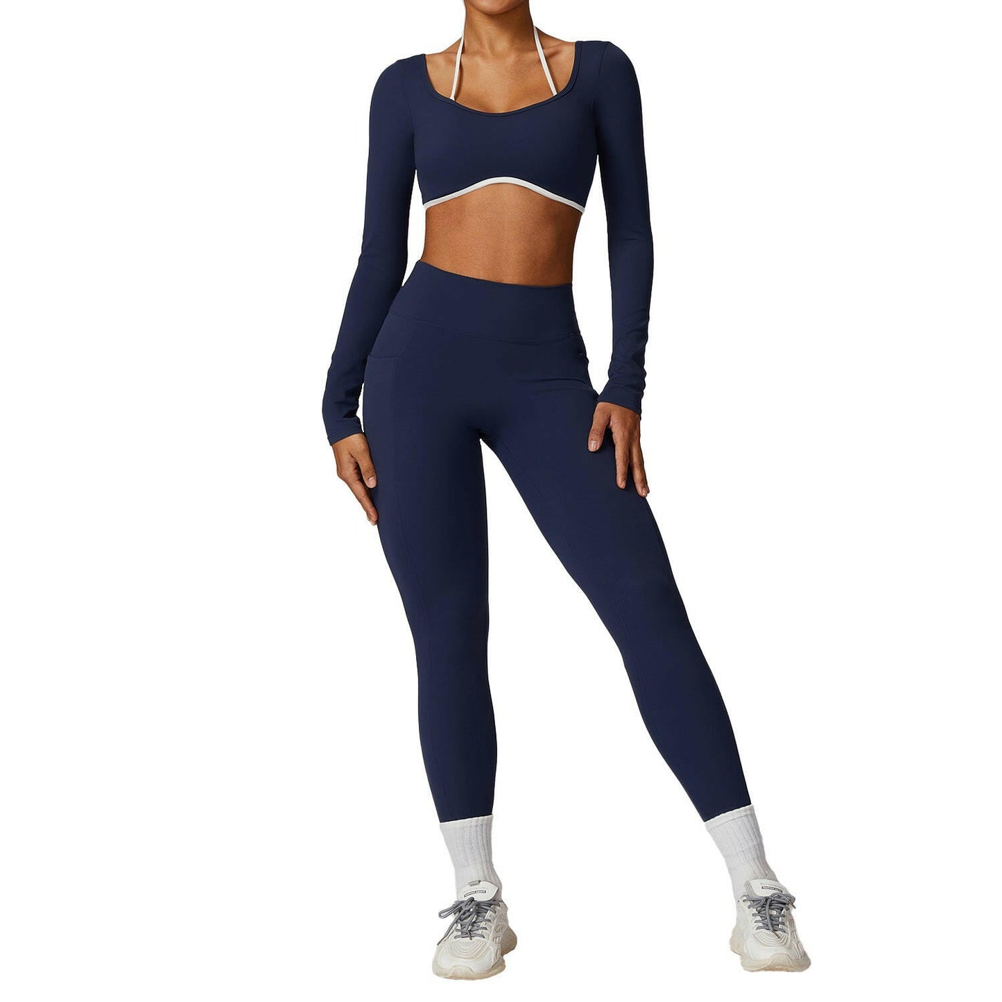 Color-Blocked Back Yoga Suit Set – Women's Tight-Fitting Fitness Set.