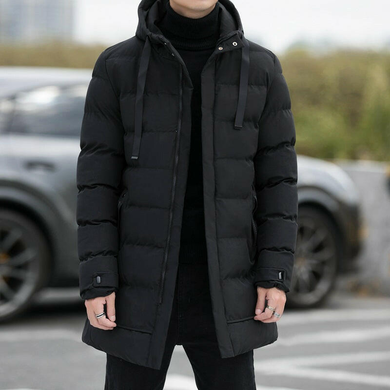 Loose Men's Medium-to-Long Thick Warm Casual Fashion Cotton Jacket – Hooded Cotton Jacket for Men.