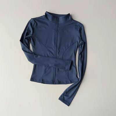 Women's Sports Jacket – Nylon Quick-Drying Yoga Suit with Stand Collar.