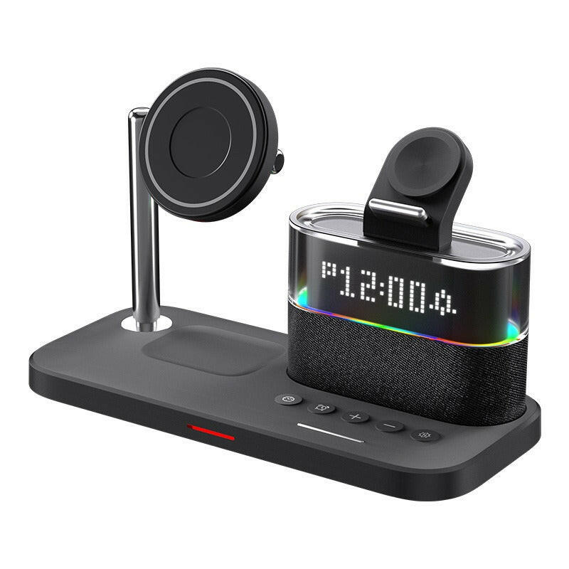 Magnetic 3-in-1 Wireless Charger with Clock – Fast Charging for Apple iPhone, Apple Watch & AirPods.