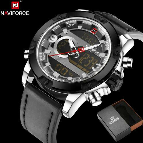 NAVIFORCE Leather Quartz Watch Men's Sport Wristwatch.