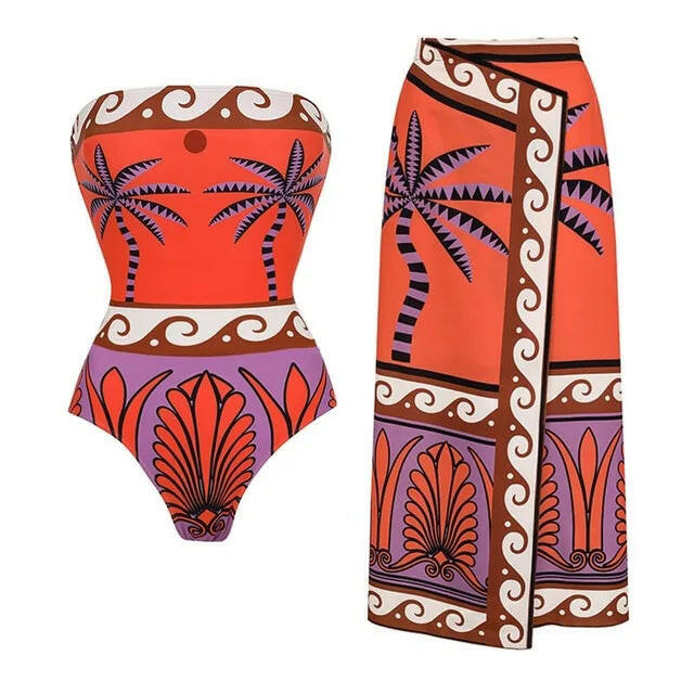 New Sexy One Piece Swimsuit High Waist Bikini Set Pants Vintage Print Women Swimwear Brazilian Female Beach Bathing Suit.