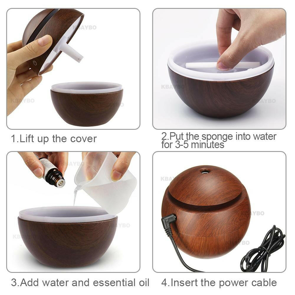 USB Aroma Essential Oil Diffuser Ultrasonic Cool Mist Humidifier Air Purifier 7 Color Change LED Night light for Office Home.