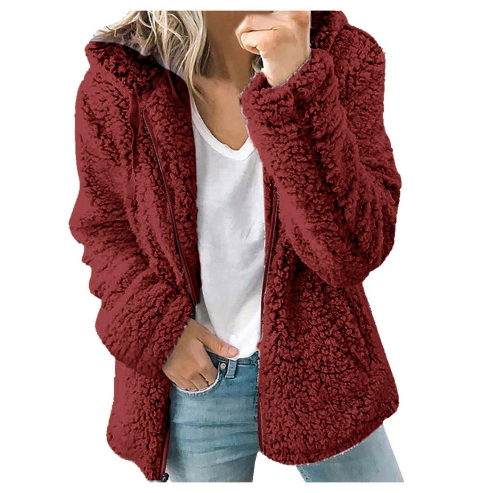 European & American Women's Hooded Woolen Autumn & Winter Jacket.