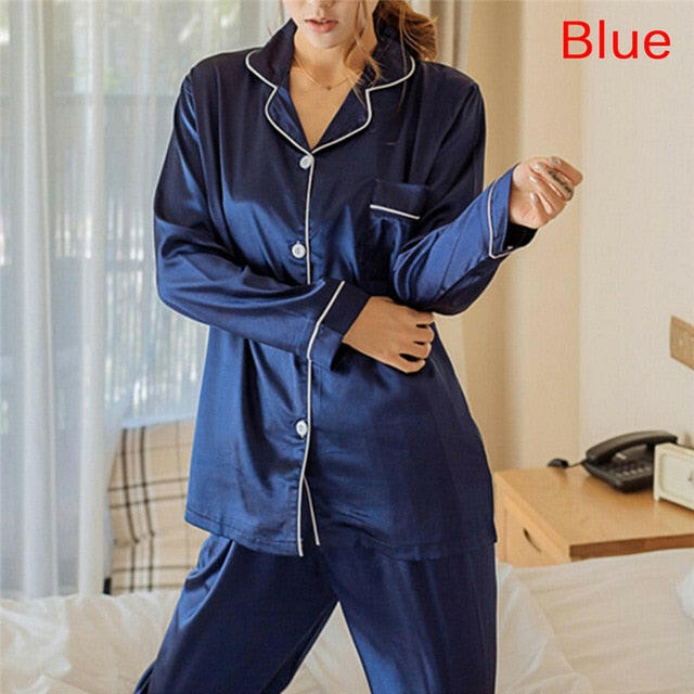 2-Piece Silk Satin Loungewear Pajama Set for Women.