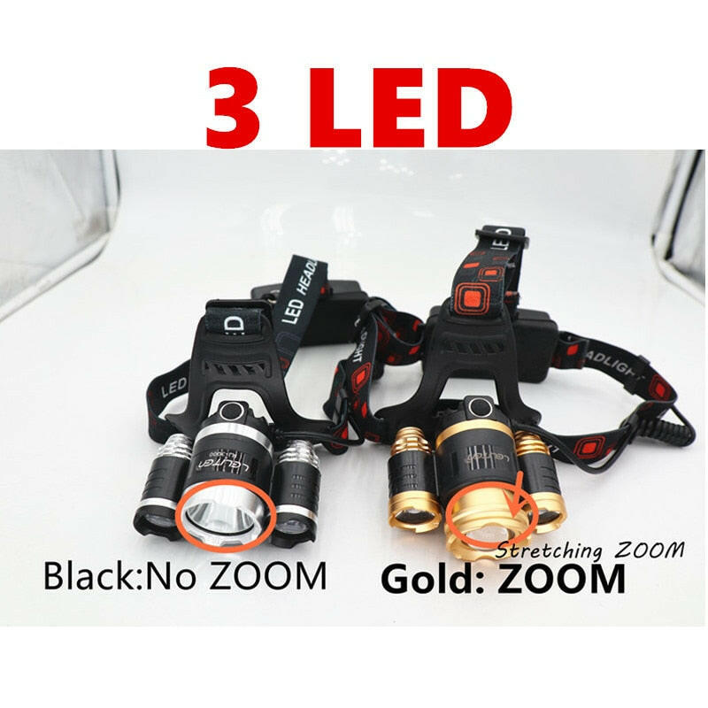 15000Lm XM-T6x3 LED Headlight ZOOM Flashlight Torch Camping Fishing Headlamp lantern Use 2*18650 battery / AC/Car/Usb/ charging.