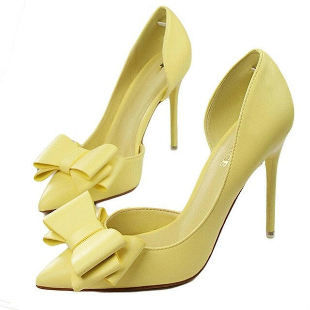 Fashion delicate sweet bowknot high heel shoes side hollow pointed Stiletto Heels Shoes women pumps.