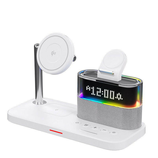 Magnetic 3-in-1 Wireless Charger with Clock – Fast Charging for Apple iPhone, Apple Watch & AirPods.